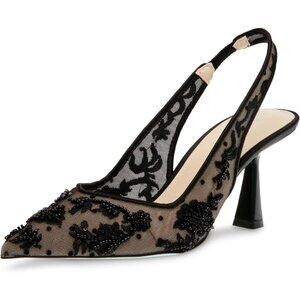 Betsey Johnson Womens Black Textile Closed Pointed Toe Slingback Nikki Pump